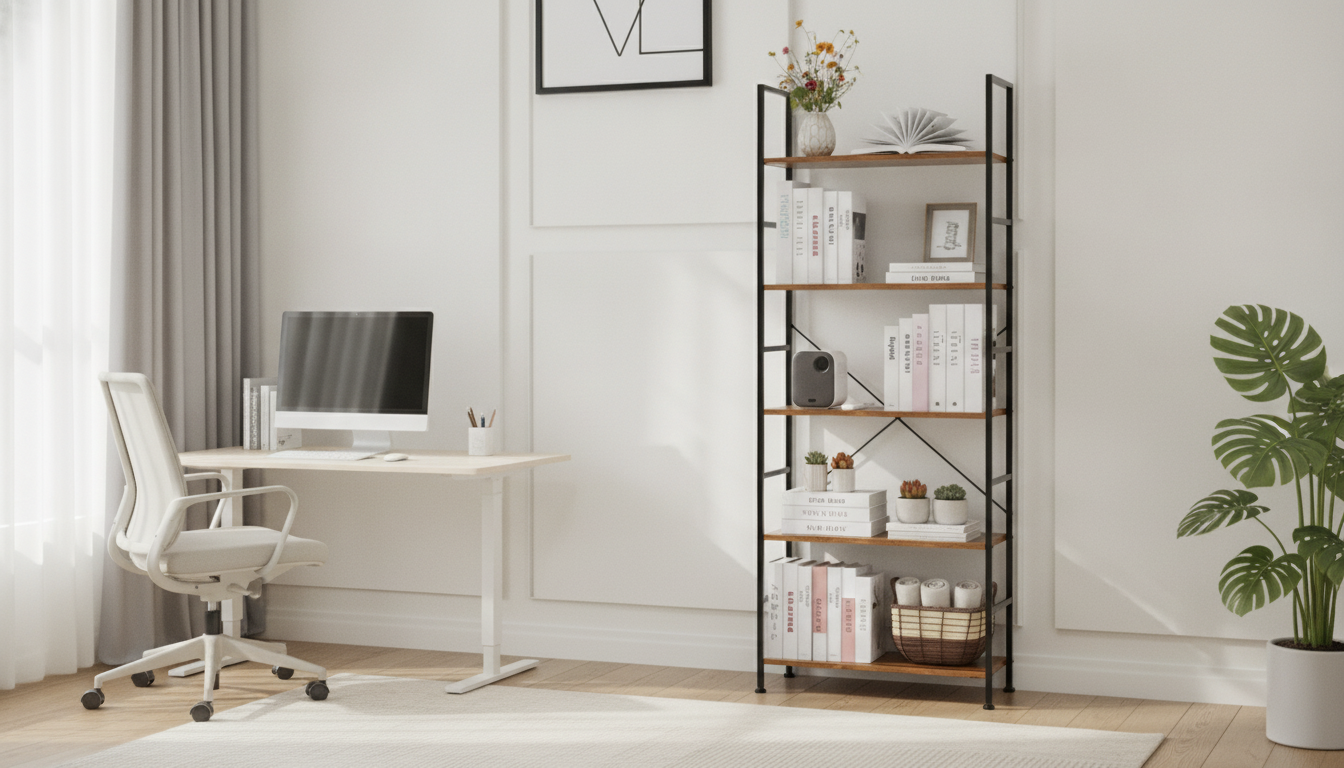 Modern 5-Tier Bookshelf for Small Home Office Storage