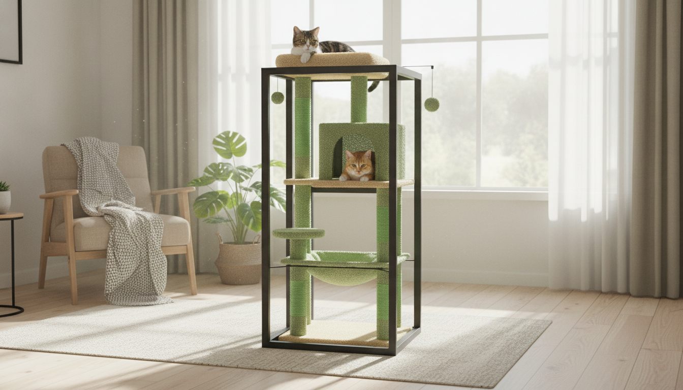 Stable 5-Level Cat Tree: Metal Frame, Hammock, Perch